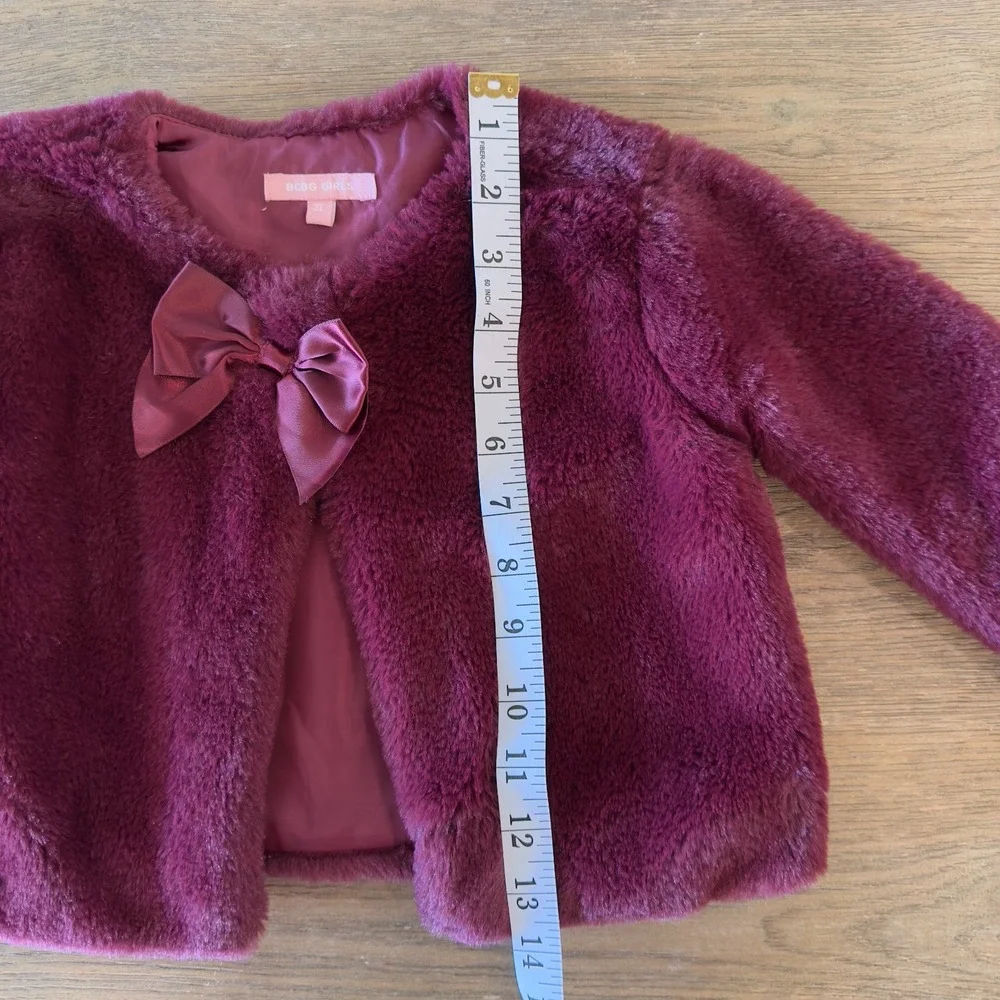 BCBG Little‎ Girls' Faux Fur Dressy Cropped Jacket With Bow-Maroon Red-Size 2T